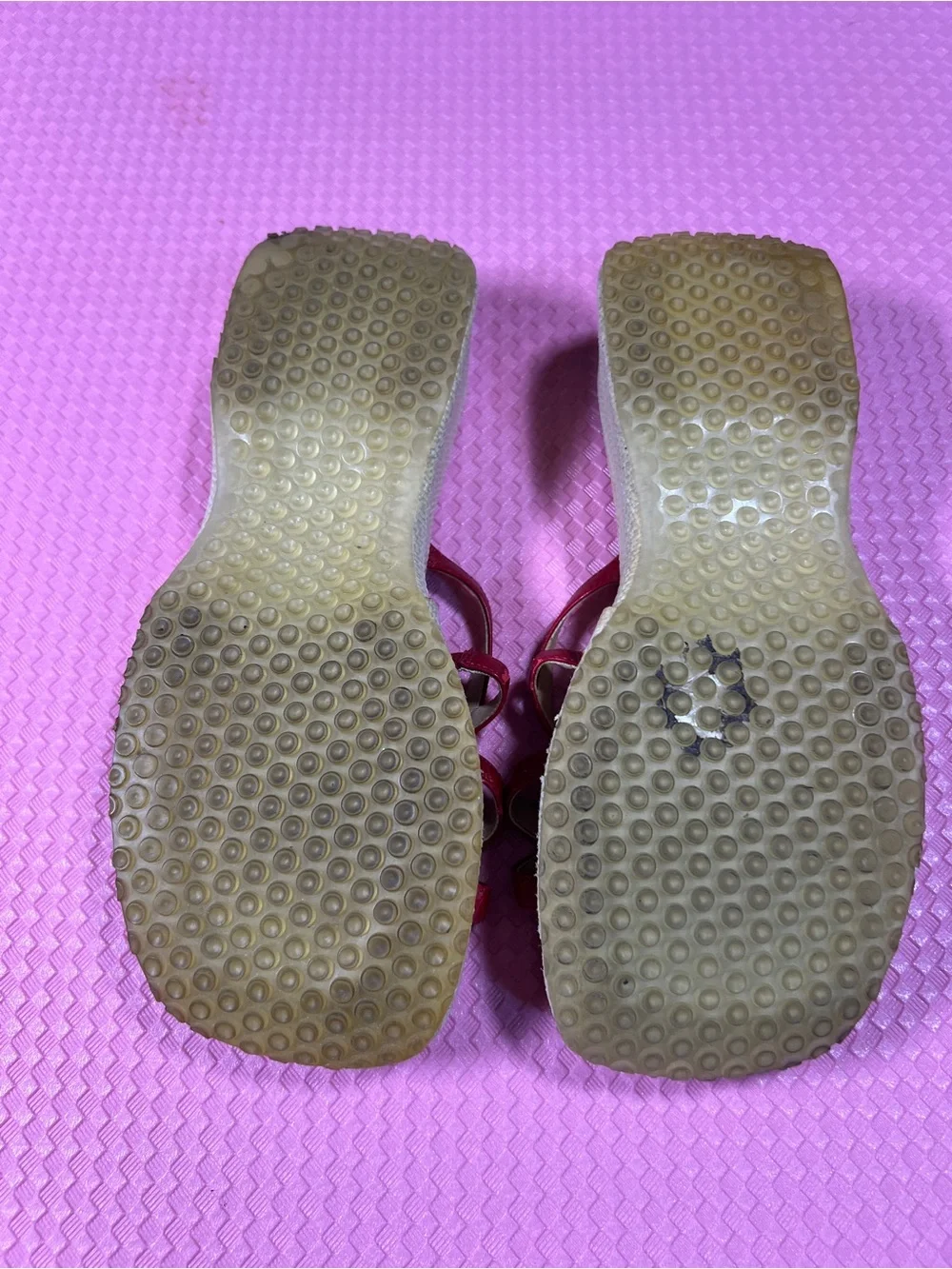 Y2K Mudd red and beige strappy platform wedge sandals 7.5